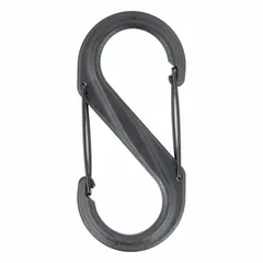 This S-hook double snap hook features a wire gate and is made of nylon. With an overall length of 5 19/32 inches, it is suited for securing and organizing gear, tools, or equipment in industrial, outdoor, and material handling applications.