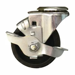 Swivel caster with side brake, silver frame. Compatible with Joerns Easy Care 7 and Easy Care 9 healthcare beds. Provides mobility and locking for patient bed positioning in medical facilities.