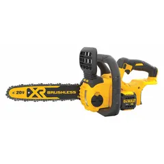 The DEWALT DCCS620B is a 20 V battery-powered chainsaw with a rear handle design and automatic chain oiler. It is suited for cutting tasks such as pruning, firewood cutting, and general yard maintenance. This tool operates on the DEWALT 20 V battery platform (battery not included).