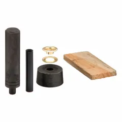 Round brass grommets for reinforcing holes in fabric, plastic, or sheet metal. Used to protect cables, wires, or hoses passing through panels in industrial equipment, enclosures, and machinery. Inside diameter 0.38 in, outside diameter 0.83 in, overall thickness 0.12 in.