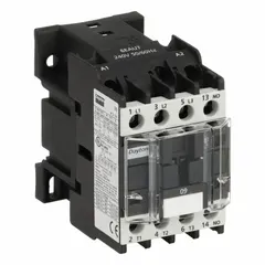 This non-reversing IEC contactor from Dayton features 3 poles with 3 normally open (NO) contacts, rated for 9 A and a 240V AC coil. It is designed for switching electrical loads in motor control and automation systems, such as controlling pumps, fans, conveyors, and compressors. This model does not include integrated surge suppression.