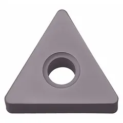 Triangle (T) indexable turning insert made of PVD cermet. Used for finish to medium machining of steel and stainless steel in turning and boring operations. Provides wear resistance and thermal stability for consistent cutting performance.