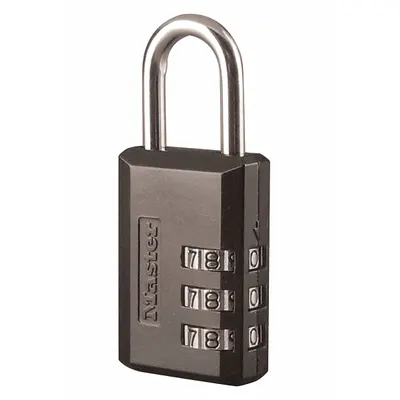 MASTER LOCK Combination Padlock: Scrolling Combo, Black, Zinc Die-Cast, Std Shackle - TSA Approved Luggage Combination Padlocks