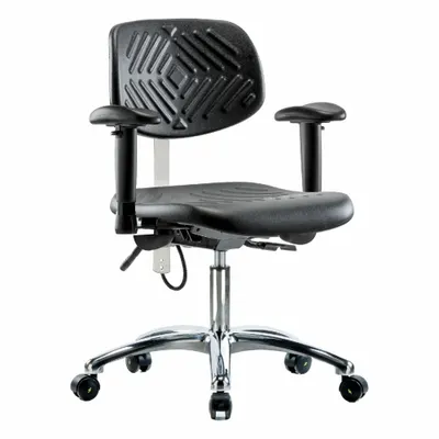 OEM Chair: Polyurethane, Arms Included, Ht Range 17 1/2 in to 22 3/4 in, 16 in Seat Wd - Polyurethane ESD & Cleanroom Chairs