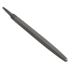 Square file with double-cut, safe edge cut, and bastard cut pattern. 10-inch length without tang, 3/8-inch width. Used for aggressive material removal and shaping in metalworking, including tool and die making, general fabrication, and maintenance.