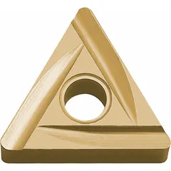 Triangle (T) indexable turning insert with PVD cermet grade, suitable for precision finishing and light roughing operations on steel, stainless steel, and cast iron. Used in CNC lathes and indexable tooling systems for consistent cutting performance.