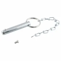 Replacement swivel jack pin for CURT pipe mount swivel jacks. Includes a 3 1/2 in long chain for secure attachment. Used to restore proper operation of trailer jacks during maintenance or storage.