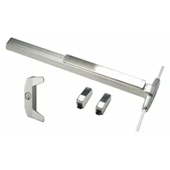 This VON DUPRIN surface vertical rod push bar is an aluminum exit device with a touchbar and night latch. Designed for doors up to 3 ft wide in a right-hand reverse configuration, it provides emergency egress in commercial buildings.