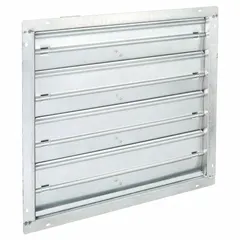 Rectangular motorized control damper with 33 in height and width, constructed from steel with 1 1/2 in flange width. Features flat blades and a normally open switch action, operating at 100/240V AC. Rated for maximum air velocity of 3500 fpm. Used in HVAC systems to regulate airflow in ducts.