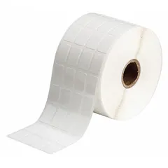 Vinyl wraparound label roll for permanent identification of wires from 6 AWG to 0 AWG. Black print on white background. Compatible with BBP11 printer series; requires ribbon R6213. Used for cable marking in control panels, machinery, and electrical installations.