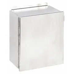 This WIEGMANN enclosure is constructed from 316 stainless steel, measuring 12 x 10 x 6 inches. It features a solid hinged cover secured with clamps and is rated NEMA 12/13/4/4X for protection against dust, water, and corrosion. Suitable for housing electrical controls and instrumentation in indoor or outdoor industrial environments. Knockouts are not included.