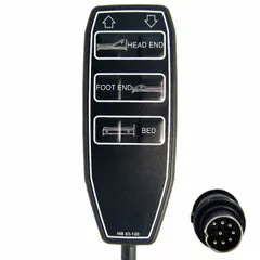Plastic pendant in black color, designed for use with Gendron Maxi-Rest 4748D healthcare beds. Allows control of bed functions from bedside. Replacement or accessory pendant for the specified Gendron series.