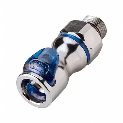 CPC Quick Connection Coupling: Straight, 3/8 in Pipe Size, Cool Blue, Quick Disconnect - Chrome-Plated Brass Quick-Disconnect Tube Fittings