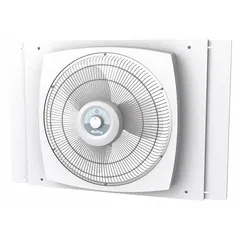 This office window fan from AIR KING features a 16-inch blade diameter and operates on 120V AC with three speed settings. It measures 22 inches in height and 34 1/2 inches in width, designed for a minimum window width of 26 1/2 inches. Suitable for ventilating and circulating air in commercial or industrial spaces.