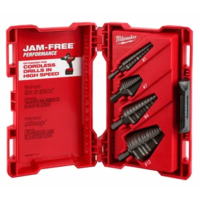 MILWAUKEE Step Drill Bit Set: 4 Pc, 1/8" to 1-3/8" - High-Speed Steel Step Drill Bit Sets