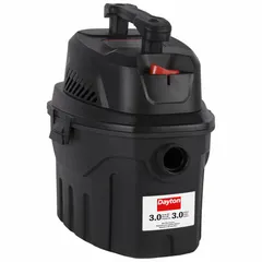 This DAYTON mini vacuum features a 3-gallon plastic tank for wet and dry pickup. It includes a 1 1/4-inch diameter hose that is 6 feet long. Suitable for light-duty cleanup of liquids and dry debris in workshops, garages, and maintenance areas.