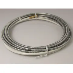 This steel liner assembly guides welding wire through the cable assembly of Tweco MIG guns. It measures 1/16 inch inner diameter by 25 feet in length and is part of the 44 series. Suitable for industrial welding applications to facilitate smooth wire feeding.