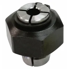 This router collet with nut is a replacement part for MAKITA RD1101, RF1101, and RP1101 routers. It secures router bits in the spindle, enabling precise woodworking, trimming, and edge profiling. The collet has a 0.25-inch wrench size and is sold as a single piece.