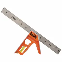 Combination square with a 5-3/16 in etched blade featuring 1/16 in graduations. Aluminum body. Used for marking and measuring 90-degree and 45-degree angles, checking level, and depth gauging in layout and construction tasks.