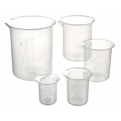 APPROVED VENDOR Low Form Polypropylene Beaker Set, Molded Graduations, Opaque, Non-Sterile, 222195