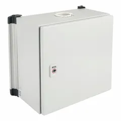 HMI enclosure with 15 in overall height, 15 in overall width, and 8.3 in overall depth. Type 1/12 rated. Features a 130 mm support arm connection for flexible mounting on machinery or workstations in industrial automation and process control environments.
