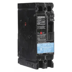 Siemens ED42B020 is a 20 A ED-Frame molded case circuit breaker from the ED4 series. It provides overcurrent protection with a maximum AIR rating of 18kA at 480V AC and a fixed instantaneous trip. Terminal connections are load side lugs, supporting any phase connection. Typical applications include branch circuit protection in electrical distribution systems.
