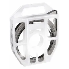 This 201 stainless steel strapping is used for bundling, clamping, and securing industrial equipment, piping, and cables. It features a black finish, 50 ft length, and 2,251 lb break strength, suitable for heavy-duty applications in corrosive or high-stress environments.