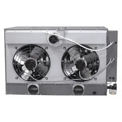 This standard-profile suspended unit heater delivers 400,000 BtuH heating capacity input using natural gas. It features a propeller fan for air circulation and a field-convertible combustion type. The unit has a 3/4 in NPT male gas connection and measures 34 in x 55-1/4 in x 44-3/4 in (H x W x D). Suitable for heating large commercial and industrial spaces such as warehouses, factories, and workshops.