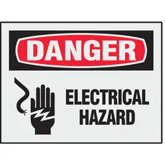 Adhesive-mounted danger signs for electrical hazard identification. This 8-pack features non-retroreflective sheeting with no glow-in-the-dark properties, suitable for standard indoor or outdoor use where reflective visibility is not required.