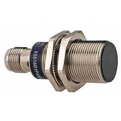 Shielded cylindrical inductive proximity sensor with built-in connector and 3 wires. Operates on 12-24V DC supply voltage. Detects metallic objects without contact for position sensing, part detection, and machine control in industrial automation.