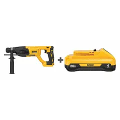 This cordless rotary hammer operates on a 20V DC battery and features an SDS-Plus bit system with a 1/2 in maximum capacity. It delivers 0 to 5,550 bpm for drilling and chiseling in concrete, masonry, and stone. The kit includes one bare tool and one battery.