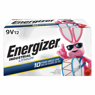 ENERGIZER Battery: 9V, High Performance, Lithium, 9V DC, Industrial Lithium