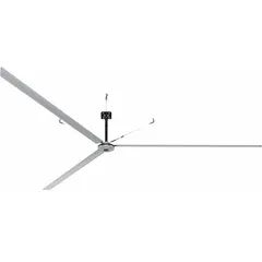 Industrial HVLS ceiling fan with 20 ft blade diameter, delivering 122,155 cfm airflow. Operates on 240V AC three-phase power, drawing 3.5 A, with three selectable speeds. Suitable for large commercial and industrial spaces requiring improved air circulation.