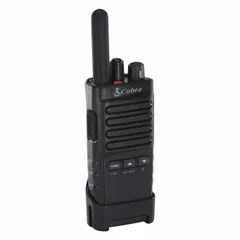 FRS analog personal radio operating on 22 channels with 2 W output power. Features numeric display and 18-hour battery life. No FCC license required. Suitable for short-range voice communication in business, retail, hospitality, and event settings.