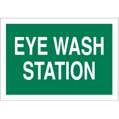 This adhesive sign is made of polyester and measures 3 1/2 inches by 5 inches. It is not retroreflective, not glow-in-the-dark, and has no anti-slip surface. Used to identify eye wash station locations in industrial and commercial facilities.