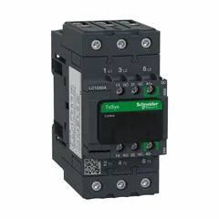 This SCHNEIDER non-reversing IEC contactor is rated for 50 A and features a 24V DC coil, 3 poles, and 3 normally open (3NO) contacts. It is designed for switching electrical loads in motor control, lighting, and power distribution systems. The unit does not include integrated surge suppression.