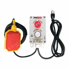 This Wi-Fi enabled liquid-level alarm operates at 120V AC and includes a tether float switch. It features auto/manual operation with a 90 dB audio/visual alarm and one alarm input. No battery backup is provided. Typical applications include monitoring liquid levels in sump pits, tanks, or basins to alert of rising conditions.