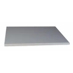This steel shelf is designed for use in industrial shelf lockers, providing a flat storage surface for tools, parts, or personal items. It measures 18 inches by 22 inches by 3/4 inch and features a gray powder-coated finish. The shelf is identified by manufacturer part number UAS1822PL.