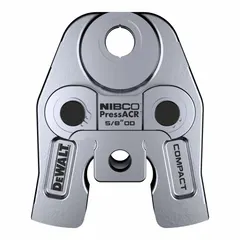 This press jaw is designed for use with DEWALT compact press tools and the NIBCO PressACR Refrigeration Press Fitting System. It accommodates 5/8 in NIBCO press fittings and is constructed from galvanized steel. Typical applications include crimping refrigeration fittings onto copper tubing in HVAC and refrigeration systems.