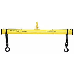 Adjustable steel fixed-type lifting beam with corrosion resistance, rated for 7,000 lb working load limit. Used for lifting and transporting heavy industrial batteries in warehouses, manufacturing plants, and maintenance facilities.