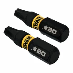 This impact-rated Torx bit features a T20 size with a standard hex shank, made from S2 steel for use with impact drivers. It is designed for driving Torx fasteners in applications such as construction, woodworking, and assembly where a secure fit is required.