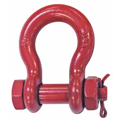 Silver-colored anchor shackle for lifting applications. Working load limit of 4,000 lb. Compatible with sling widths up to 1 5/16 in. Used to connect slings, chains, or rigging hardware to a load in overhead lifting and material handling tasks.