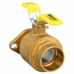 Brass straight ball valve with full port ball port, sweat x flange connections, and lever handle. Used for on/off flow control in industrial piping systems, minimizing pressure drop. Suitable for water, oil, and gas applications requiring reliable shutoff.