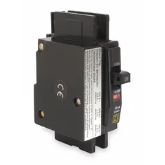 Single-pole, unit-mount miniature circuit breaker rated 20 A at 120/240V AC with a maximum interrupting rating of 10 kA at 120/240V AC. Designed for overcurrent protection in air conditioning and refrigeration equipment. Part of the QOU Series.