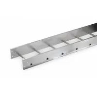 Aluminum straight section cable ladder, 12 ft long, 12 in wide, 5 1/4 in high, rated for 100 lb load. Meets NEMA VE-1 standards. Includes splice plates and hardware for joining sections. Used for supporting and routing electrical cables in cable tray systems