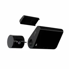 Dash camera recording front video at 2560 x 1440 resolution and interior video at 1920 x 1080. Features GPS functionality and loop-cycle recording. Operates on 12V DC. Suitable for documenting driving events and monitoring vehicle interior.