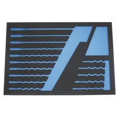 This blue EVA foam insert organizes and protects wrenches in tool chest drawers. It measures 22 3/8 inches long by 14 3/4 inches wide and features 15 compartments to keep tools separated and accessible.