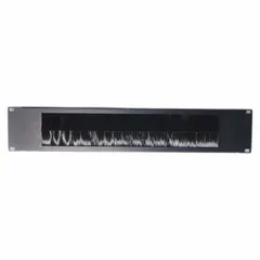 This steel brush plate filler is designed for 1 rack unit openings in equipment racks. It allows cables to pass through while blocking dust and debris. Suitable for cable management in data centers, server rooms, and AV installations.