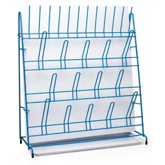 This wall-mounted drying rack drain stand is constructed of polystyrene. It is designed to hold and drain lab glassware and plasticware after washing, helping to organize wet labware and free up bench space. Typical applications include use in laboratories, research facilities, and educational institutions.