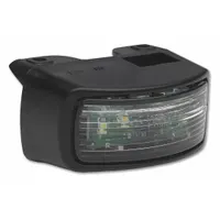 Clear rectangular LED license plate light with screw mount and permanent installation. Features a 20 AWG jacketed cable connection and 1 1/2 in overall height. DOT compliant for road use on trucks, trailers, and other vehicles requiring a fixed license plate light